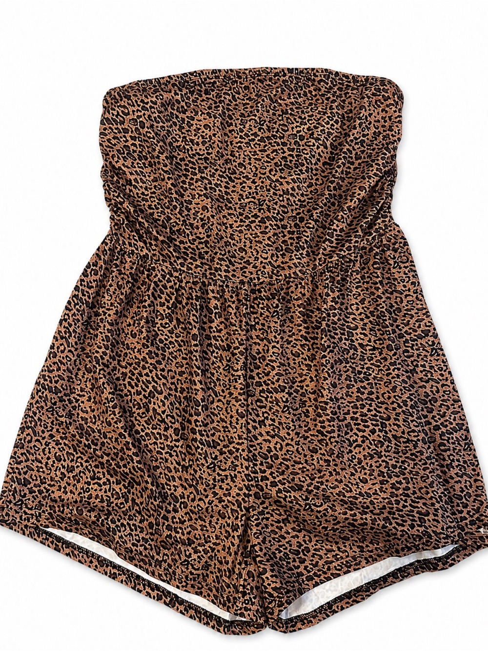 Strapless Leopard Print Romper - Brown/Black